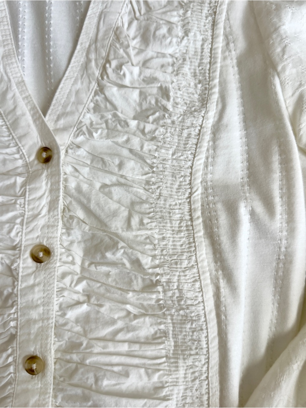 Women's Ivory Ruched Button-Front Top - Picture 6 of 9